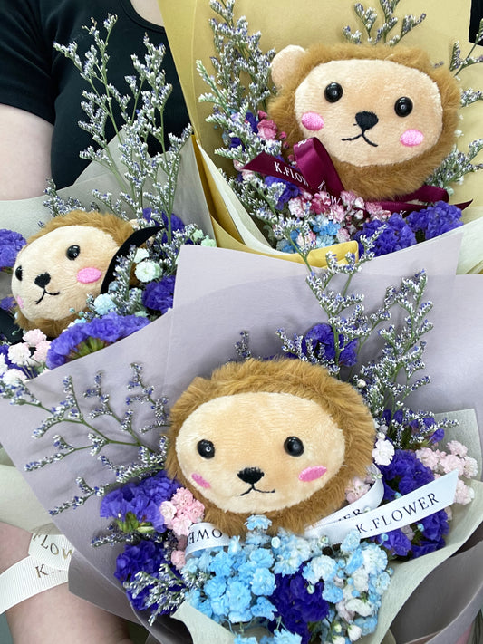 咆哮仙境，毛绒玩具 - 干花束